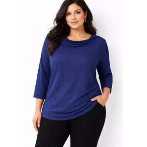 Preston & York Size XL Blue Metallic Knit Blouse 3/4 Sleeve Sparkle Top Womens